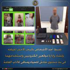ضبط شخص بالبحر الأحمر لإدارة موقعين إلكترونيين وبث محتوى خادش للحياء لتحقيق أرباح غير مشروعة